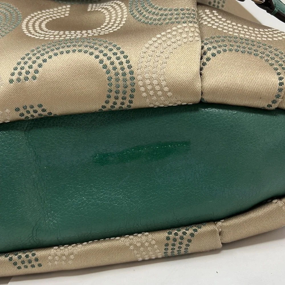 Coach Ashley F25183 Dotted Op Art North South Aegean Canvas Leather Hobo Tote